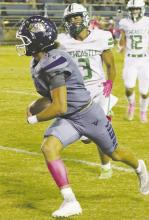 Perrin’s Cameron Tune (2) looks for running room Thursday, Oct. 10 in Perrin’s loss against Newcastle. The Pirates will face Bryson this Friday, Oct. 18. Photo/TC Gordon/The Graham Leader