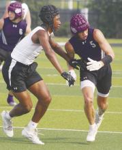 Jacksboro’s 7-on-7 football teams opened the season Saturday, May 25 in Lindsey. The team did not qualify for state but will have another opportunity in the future. Here, Eric Pizana (5) looks to get around a Ram defender during a warm-up game. Photo/Brian Smith