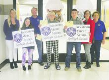 Jacksboro Middle School students Holly Whatley, Brantly Phariss, and Roan Weaver were honored by the Jacksboro Lions Club for good behavior and citizenship during the 3rd six week grading period. Photo/Brian Smith