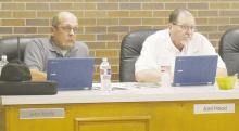 Jacksboro City Council members John Moffitt and Joel Hood listen to a discussion on a proposed K-9 officer during the regular Monday, Sept. 9 meeting. After a discussion on how the city would fund the purchase, as the 2024-2025 budget has been approved, money was found within the budget to pay for the dog’s needs. Photo/Brian Smith