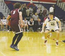Jarrid English (40) and the Jacksboro Tigers saw their season ended Friday, Feb. 14 by Bowie, 51-47, in a playoff tiebreaker game. The Tigers had a 22-11 record.