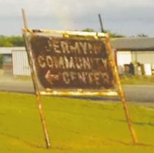The sign at the Jermyn Community Center was recently redone and refurbished thanks to employees and inmates at Lindsey State Jail. Original lettering was placed on the new sign. Contributed photo