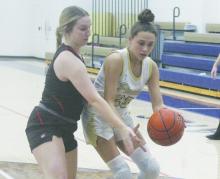 Bailey Meadows (23) drives down court during Perrin’s tournament game Thursday, Nov. 21 with Victory Christian. The Lady Pirates suffered a 45-27 loss. Photo/Brian Smith