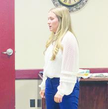Ari Grater with WRA Architects explains the survey developed to get feedback on the recent Perrin- Whitt CISD bond while board member Delaina Henderson. The survey will be on the district’s social media for the next week or so. Photo/Brian Smith