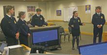 Left to right, Eli Jonas, Allie Robinson, Kolyn Besselaar, Keelyn Merworth, and Eric Pizana of Jacksboro FFA Ag Issues team debates the cloning issue at the Monday, Nov. 14 Jacksboro ISD Board meeting. Photo/Brian Smith
