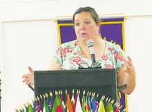 Courtney Shifflett with Affirming Texas Families Services speaks to Jacksboro Lions Club members during their Wednesday, May 8 meeting. Photo/Brian Smith