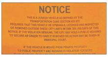 Jacksboro officials will begin putting stickers like this one on junked vehicles. Owners will have 10 days to move the vehicle or risk having it towed or being taken to court. Contributed photo