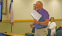 Steve Monkres, with E3 Entegral Solutions, speaks to the Jacksboro ISD school board about an energy audit his company performed Monday, June 12. Photo/Brian Smith