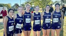 Jacksboro Tigerette cross country runners Naidelin Delgado, Teagan Babcock, Rylee Bennett, Charlie Baldi, Adriana Salinas and Ailin Aldava at the Region I Championship meet Monday, Oct. 20. The team finished in the top 15 and saw stellar performances across the board this season. (Contributed photo/Stephen Hooten)