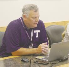 Jacksboro Elementary School Principal Charles Bearden gives his monthly report on campus goings on during the Monday, Dec. 9 Jacksboro ISD board meeting.