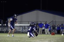 Cole Keeney lines up to kick a field goal with the ball being set by Mark Nevarez. Keeney was one of several offensive players who dominated in the Pirates win. Photo/Ashley Anderson