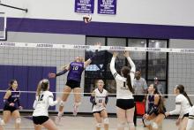 Emory Inman goes up for a kill attempt Tuesday, Sept. 30. Inman had 15 kills in the Tigerettes win. Photo/Ashley Anderson