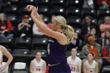 Hayden Walker puts up a free throw Thursday, Feb. 19 against the Sweetwater Lady Mustangs. Walker was the leading scorer for the Tigerettes with 15 points in Jacksboro’s area round matchup. Photo/Alex Havardansky