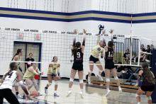 Lucchese Reilly goes up for a kill attempt Monday, Aug. 11, versus Saint Jo. The team will look to bounce back after falling to 0-2 to start the season. Photo/Ashley Anderson