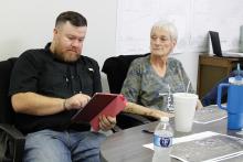 Bryson City Council member Jesse Laine and Mayor Lutitia Ford consider options to irrigate processed wastewater in August. The council met in special session Tuesday, Nov. 4, trying to reach an agreement with landowners that would allow the city to irrigate. Photo/Ashley Anderson