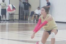 Adalynn Pool goes for the dig Tuesday, Oct. 8 against Bryson. (Photo/Brian Smith)