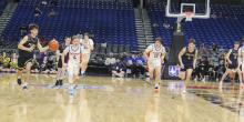 Jack McCormick drives toward the basket during the Class A Division 1 State Championship. McCormick, the game’s Most Valuable Player, had 28 points in helping Perrin win the state title. Photo/Brian Smith