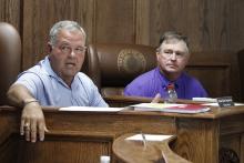 Jack County Commissioners will hold a public hearing at 10 a.m. Monday, Aug. 25 on the proposed tax rate and budget for fiscal year 2025-2026. Judge Keith Umphress and Commissioner Henry Birdwell, Jr. consider ways to reallocate funds to make the budget work. Photo/Ashley Anderson