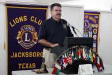 Texas Division of Emergency Management Liaison Officer Ron Butler is guest speaker at Jacksboro Lions Club Wednesday, Sept. 24, saying first responders in Jack County make his job easy. Photo/Ashley Anderson