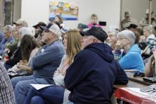 Jack County residents listen in ahead of the start of early voting at the candidate forum and meet and greet Thursday, Feb. 12 in Perrin for Republican primary candidates for 271st Judicial District Judge and Jack County Commissioner for precinct 2. Photo/Ashley Anderson