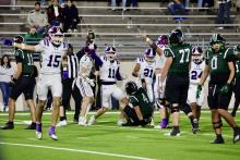 The Jacksboro Tigers celebrate after a defensive stop Friday, Nov. 21 against the Blue Ridge Tigers. Jacksboro held Blue Ridge to a scoreless second quarter. Photo/Jacksboro ISD