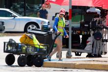 The film crew for the TV show “Landman” prepares for production outside the Jacksboro Police Station in July. The city considered on Monday, Oct. 27 applying for designation as an official Film Friendly Texas city. Photo/Ashley Anderson