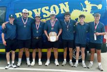 The Bryson Cowboys golf team wins the District 17-1A Golf Tournament played April 1 at the Archer City Country Club. The team advances to the Class 1A Region III Tournament April 13-14 at Mount Pleasant Country Club in Mount Pleasant. Contributed Photo/Bryson ISD