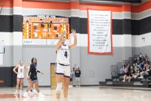 Hayden Walker shoots a free throw Monday, Feb. 16 against the Peaster Ladyhounds. Walker was lethal from beyond the arc and inside the paint in the Tigerettes’ 39-19 bi-district win over the Ladyhounds. Photo/Alex Havardansky