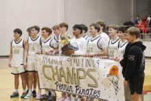 The Perrin-Whitt Pirates become regional semifinal champions after taking down the May Tigers in their playoff matchup Tuesday, March. 3. The Pirates hung on to seal the victory in the final minute of play 51-50. Alex Havardansky