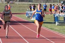 Jaydah McComack competes in track events in 2025. McComack finished in the top three of several running events Thursday, March 12 at the Wildcat Relays in Santo. Contributed Photo/Bryson ISD