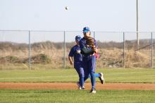 Caleb Allen throws the ball over to first Friday, March 13. Allen has served as a veteran infielder for the Cowboys this season. Photo/Alex Havardansky