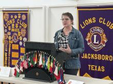 Wise Hope Shelter and Crisis Center Community Educator Karen VanderKaay speaks at Jacksboro Lions Club on Wednesday, Feb. 25. The center located in Jacksboro provides services and resources to survivors of domestic violence and sexual assault. Photo/Ashley Anderson
