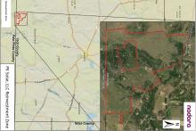 A map of the PK Solar, LLC reinvestment zone in southern Jack County. Commissioners will hold a public hearing Monday, April 27 to consider tax abatement agreements for improvements related to solar panels and battery energy storage systems. Contributed Photo/PK Solar