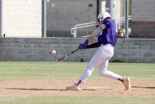 Wyatt Gavitt gets a hit Monday, March 30 against Clyde. The Jacksboro Tigers split a pair of contests to slip into second place after winning 3-2 at Henrietta on April 10 then falling 5-1 at home to Wichita Falls City View on April 14. Photo/Ashley Anderson
