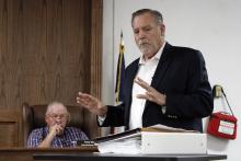 Texas House Representative David Spiller speaks Monday, April 13, asking Jack County commissioners to consider a resolution to join the Upper Trinity Groundwater Conservation District. Photo/Ashley Anderson