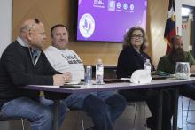 Local business owners hold a discussion for entrepreneurs looking to turn ideas into real income in a panel sponsored by the Jacksboro EDC, Jack County Extension Office and Jacksboro Chamber of Commerce. From left is Chris Payson, Michael Qualls, Jill Montz and Eric Waller. Photo/Ashley Anderson