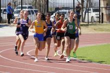 Tigerettes run in the Jacksboro High School track meet. Jacksboro High School track teams competed Thursday, March 26 at the Ponder High School Invitational. Photo/Ashley Anderson