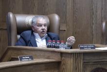 Jack County Judge Keith Umphress outlines details Monday, Feb. 9 designating County Court Coordinator Macaul Johnson as public information officer. Commissioners also agreed to use NextRequest Public Records Software to track public information requests. Photo/Ashley Anderson
