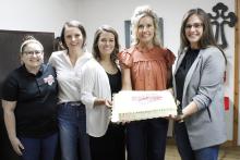 Jack County STOMP celebrates 10 years of impact and service building a safer, healthier and more resilient community through drug and crime prevention education in local schools. Pictured from left is Research and Development Coordinator Cailli Perry, Wise County Student Specialist Heather Crowley, Jack County Student Specialist Randi Lynn, Founder Lina Green-Bennett and Executive Director Katy Hammond. Photo/Ashley Anderson