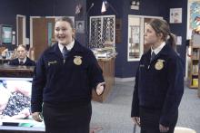 PWCISD Ag Issues team members Delaney Gill and Lydia Gray present research as to why the legalization of marijuana could be less profitable to the ag industry than speculated. Teams run through their presentations ahead of competition to get feedback to make improvements. Photo/Ashley Anderson