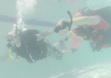 Jacksboro firefighters receive dive training at the city pool Saturday.