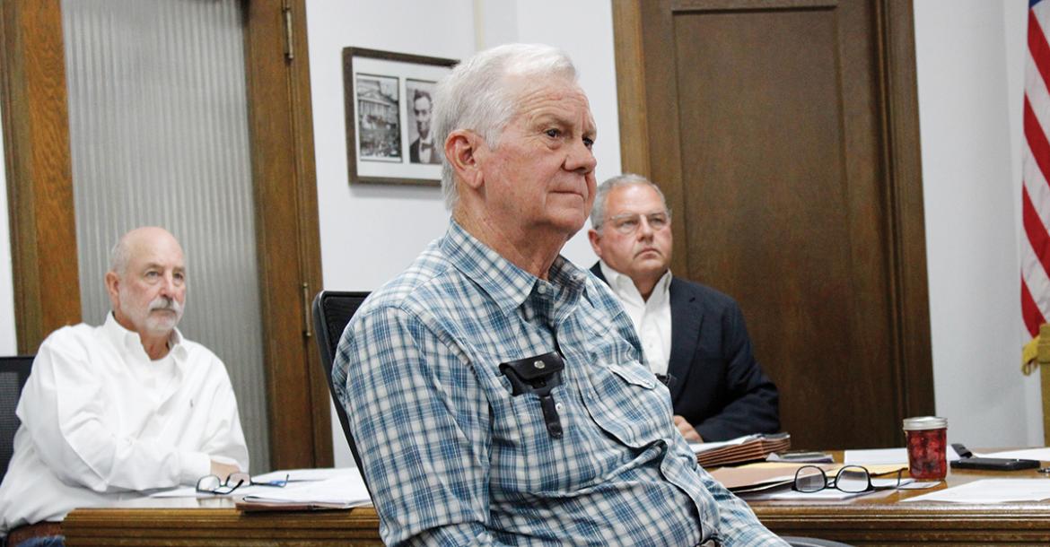 Jack County Precinct 2 Commissioner Ronald Fitzgerald listens to discussions about a tax abatement agreement for a data center in southeastern Jack County. Commissioners will hold a public hearing Monday, June 8 to consider the abatement. Photo/Ashley Anderson