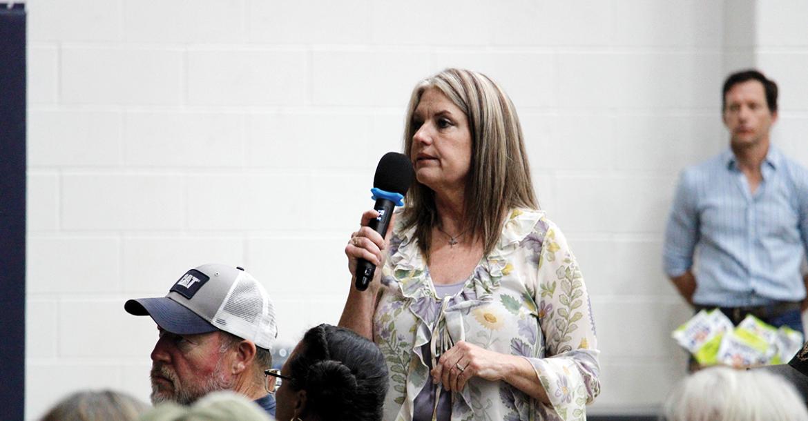  Local resident Vickie Bruce asks for transparency from both CyrusOne and Jack County commissioners regarding a data center project proposed in southeastern Jack County. CyrusOne hosted a community meeting Thursday, May 28 in Perrin. Photo/Ashley Anderson